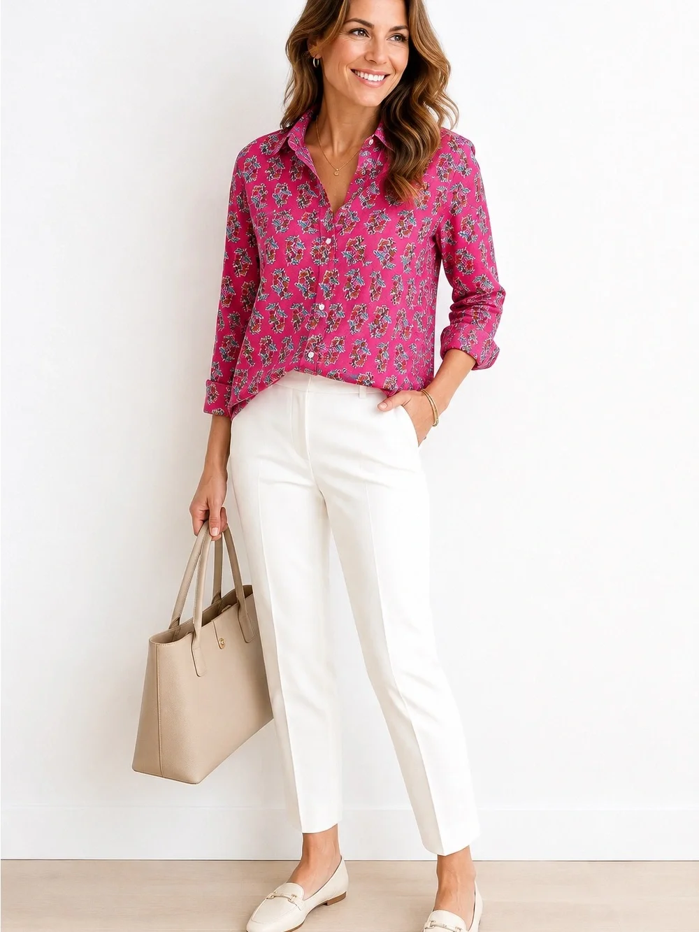 J.Crew Women’s XXL Pink Floral 100% Cotton Button Down Shirt Long Sleeve